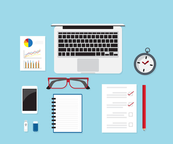work desk with office supplies - Vector, Image
