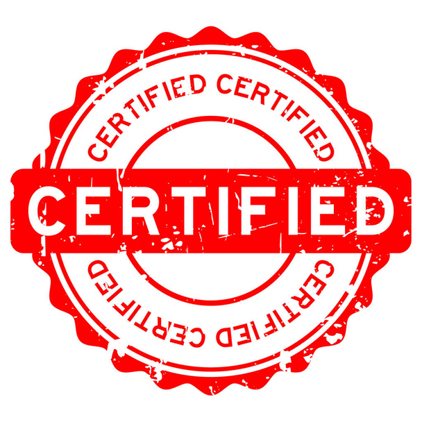 Grunge rouge certifié joint en caoutchouc rond timbre sur fond blanc
 - Vecteur, image