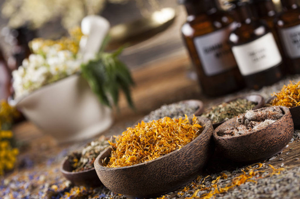 Herbs medicine,Natural remedy and mortar  - Photo, Image