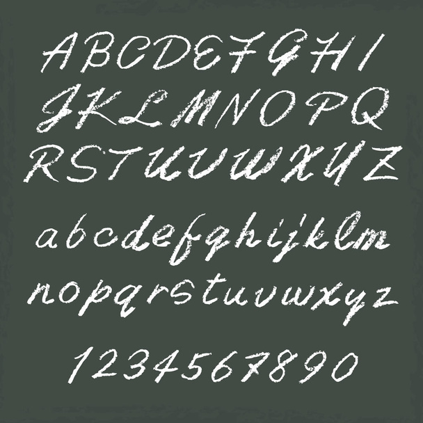 handgeschriebene Alphabete auf Kreidetafel - Groß- und Kleinbuchstaben - Vektor, Bild