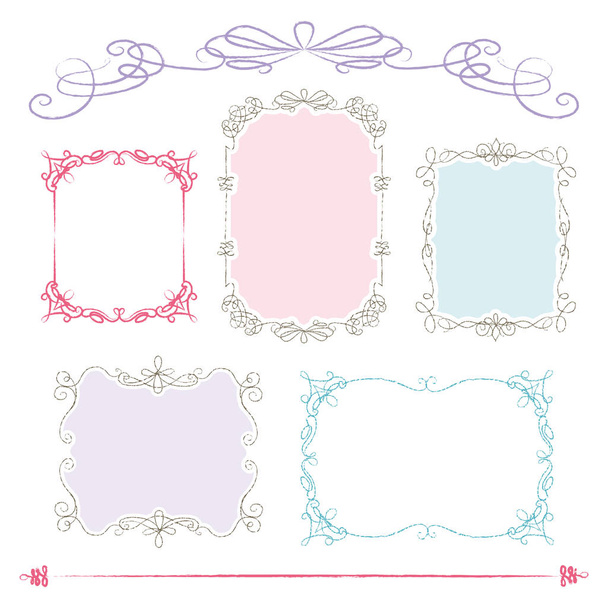 5 hand drawn frames and ornaments with pastel colors - Wektor, obraz