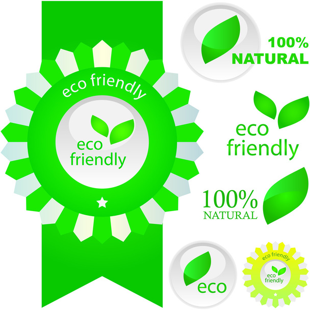 Set of eco friendly, natural and organic labels. - Vektör, Görsel