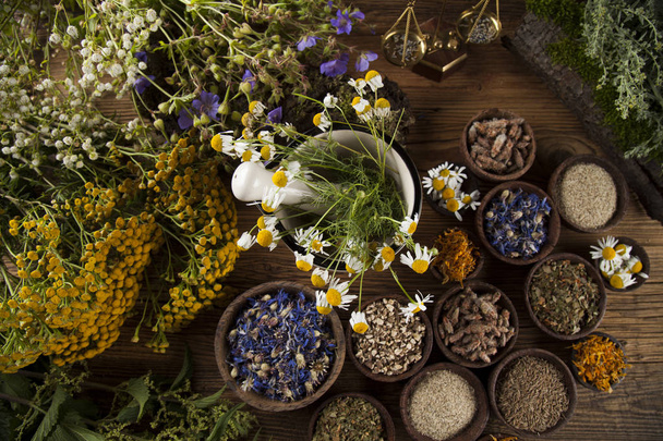 Herbal medicine on wooden desk - Photo, Image