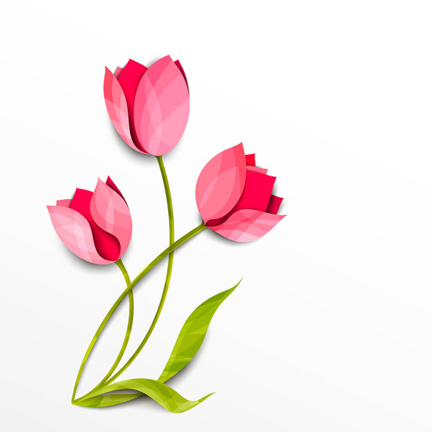 Tulips. Bouquet of flowers isolated on white. Vector paper art - Vector, Image