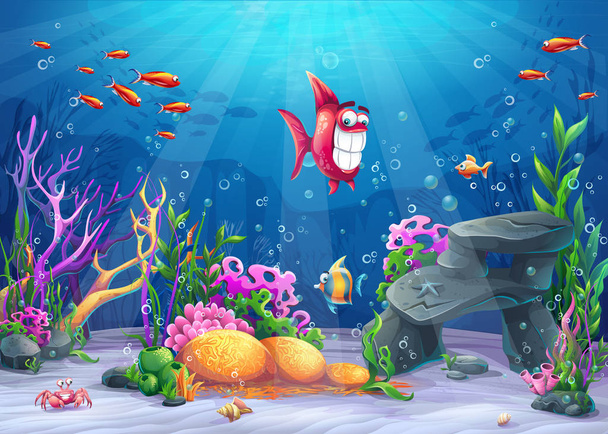 Podmorski z śmieszne fish - Wektor, obraz