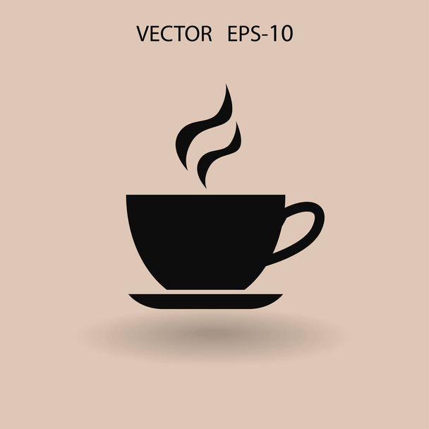 Plat lange schaduw kopje warme drank pictogram, vectorillustratie - Vector, afbeelding