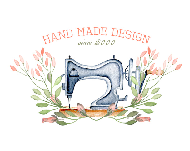 Mockup de logotipo com máquina de costura retro aquarela e elementos florais
 - Foto, Imagem