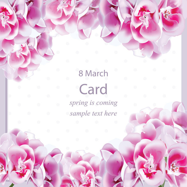 Spring geranium flowers bouquet card background. Beautiful Postcard for Weddings, Birthday, Anniversary. Vector illustration - Vector, Image