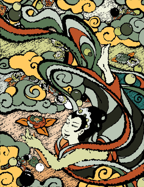 Ilustrace na téma japonské pohádky. Vektor - Vektor, obrázek