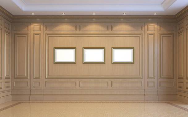 Un interno classico con pannelli in legno. rendering 3d
. - Foto, immagini