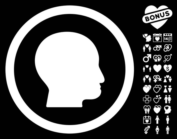 Bald Head Icon with Lovely Bonus - Vetor, Imagem