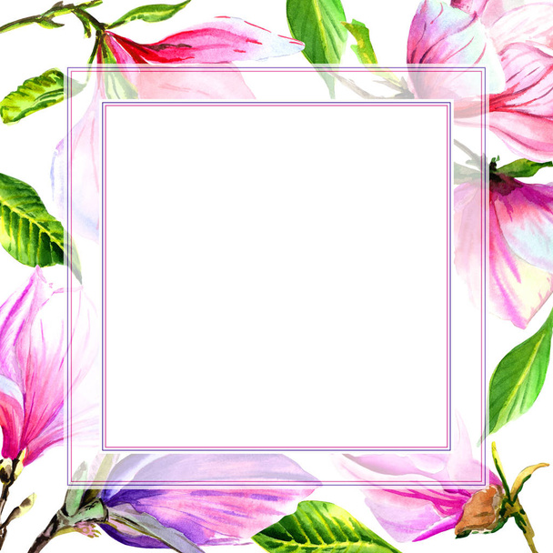 Дика квіткова рамка магнолії в акварельному стилі ізольована
. - Фото, зображення