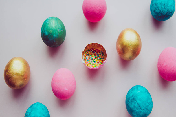 colorful easter eggs with confectionery sprinkling as pattern - Фото, изображение