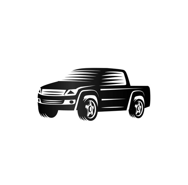 Logotipo aislado de las camionetas del estilo del grabado del monocromo, logotipo de los coches, ilustración del vector del vehículo automotriz del color negro
 - Vector, imagen