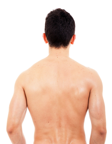 Back view of sexy muscular man, isolated on white - Valokuva, kuva