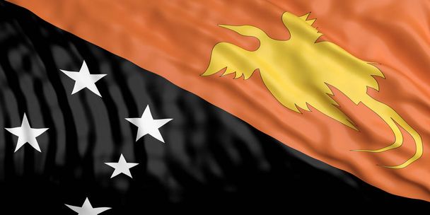 Papua Yeni Gine bayrağı feragat. 3D çizim - Fotoğraf, Görsel