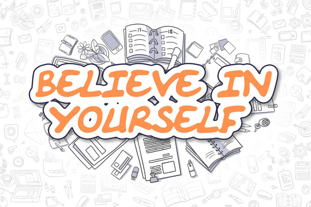 Believe In Yourself - Doodle Orange Text. Business Concept. - Photo, Image