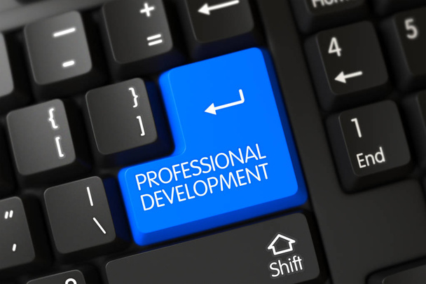 blaue Taste für professionelle Entwicklung auf der Tastatur. 3d. - Foto, Bild