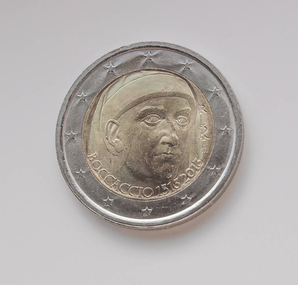 два євро (Eur) монета несучих портрет письменник Джованні Боккаччо (1313-1375), випущений в Італії в 2013 році 700 ювілей його народження - Фото, зображення