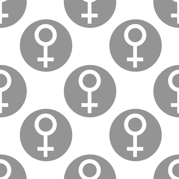 Patrón sin costuras. Símbolos sexuales. Género mujer símbolos planos. Símbolos abstractos femeninos blancos en círculo gris. Ilustración vectorial
 - Vector, imagen