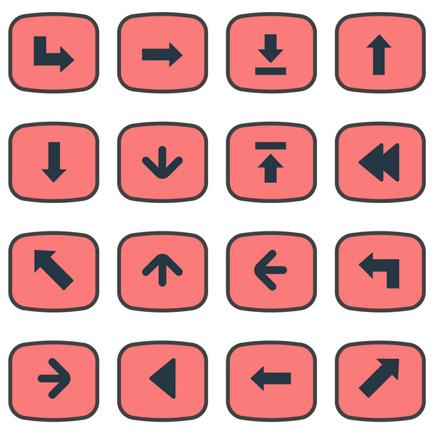 Satz von 16 einfachen Zeigersymbolen. finden sich Elemente wie Blinker, Rückwärts, im Stich gelassen und andere. - Vektor, Bild