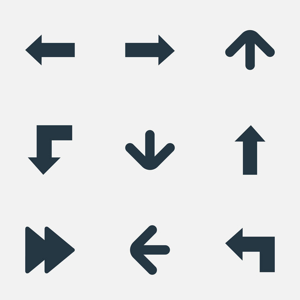 Conjunto de 9 Ícones Indicador simples. Pode ser encontrado elementos como direção ascendente, direção esquerda, direção esquerda e outros
. - Vetor, Imagem