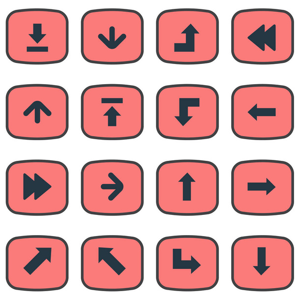 Zestaw 16 ikon proste strzałki. Można znaleźć takie elementy jak redukcja, wskaźnik, właściwym kierunku i inne. - Wektor, obraz