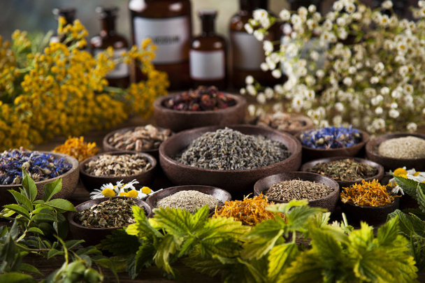 Herbs medicina no fundo da mesa
 - Foto, Imagem