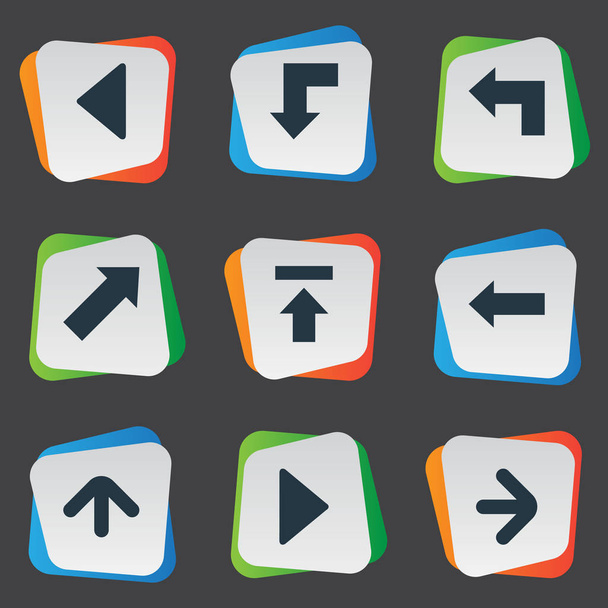 Set de 9 Iconos de Flechas Simples. Se pueden encontrar elementos tales como la dirección correcta, punto de referencia derecho, reducción
. - Vector, imagen