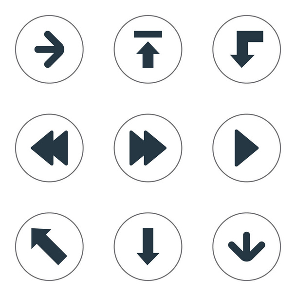 Conjunto de 9 iconos de indicadores simples. Se pueden encontrar elementos tales como transferencia, reducción, punto de referencia derecho
. - Vector, Imagen