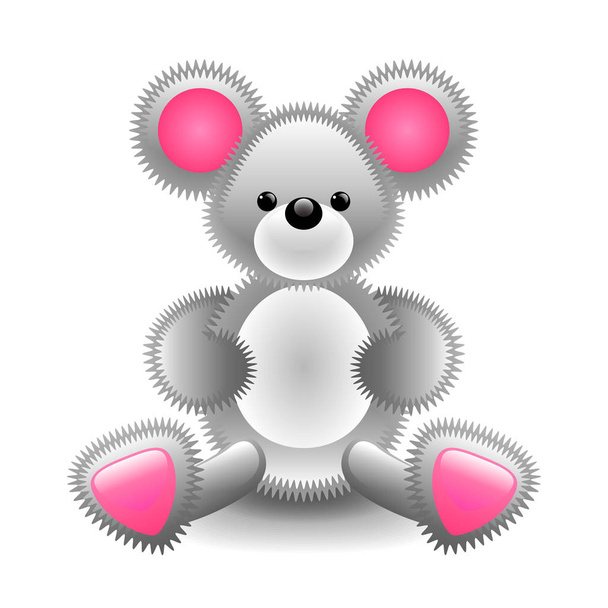 Cute gray mouse soft toy isolated on white vector - Vetor, Imagem