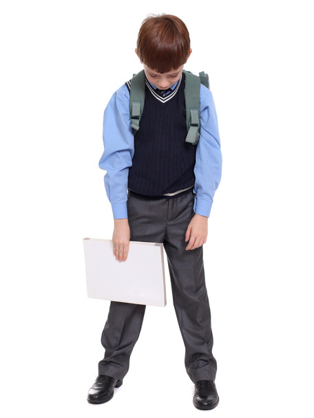 portrait of a schoolboy isolated on white background - Foto, Imagen