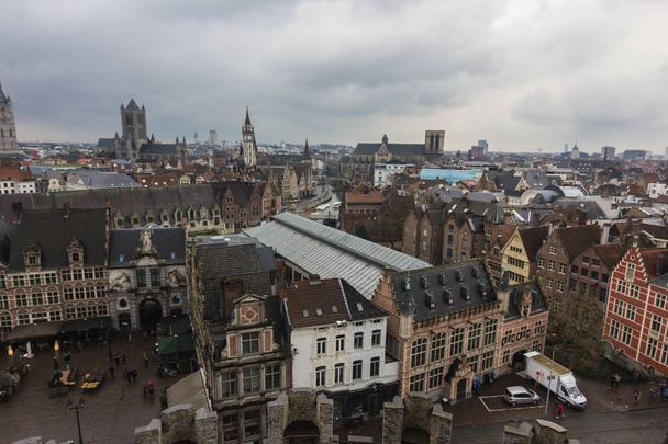 Architecture of streets of Ghent town, Belgium in rainy day - Photo, Image