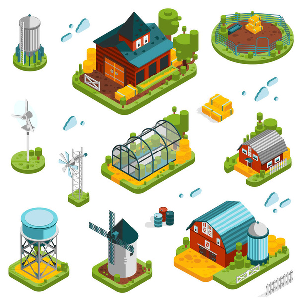 Farm Landscape Elements Set - Vector, Image