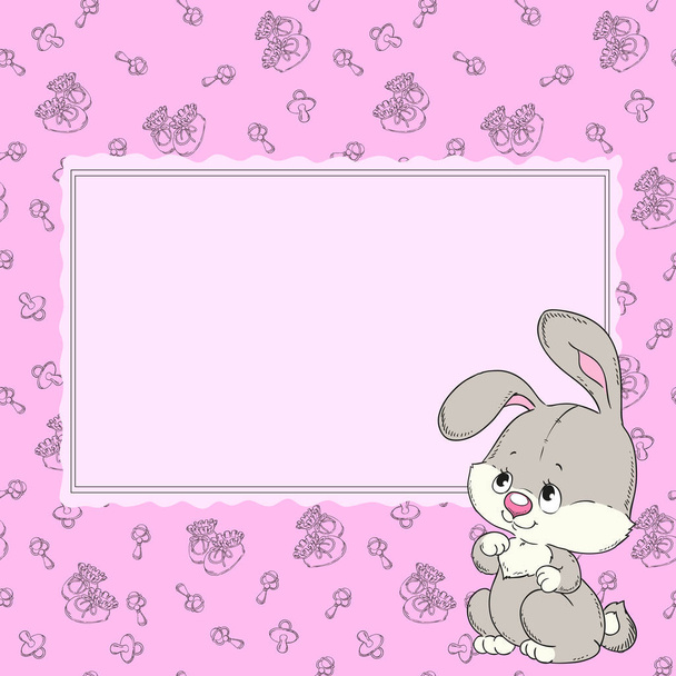 Cute greeting card with Bunny - Vektör, Görsel