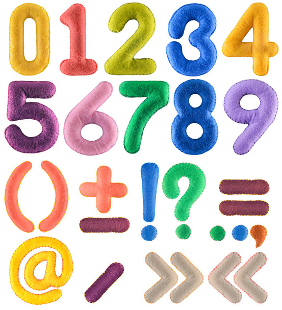 Handmade multicolor number set with punctuation marks from felt - Foto, Imagen