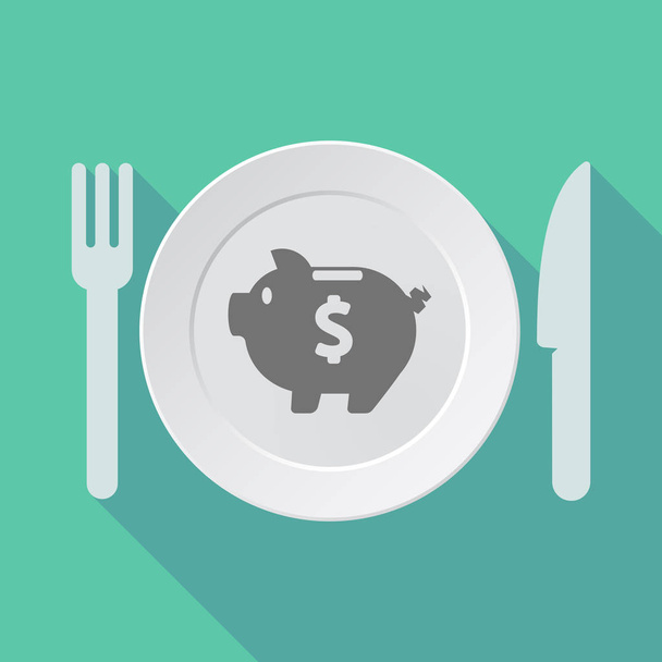Long shadow dishware with a piggy bank - Vector, Image