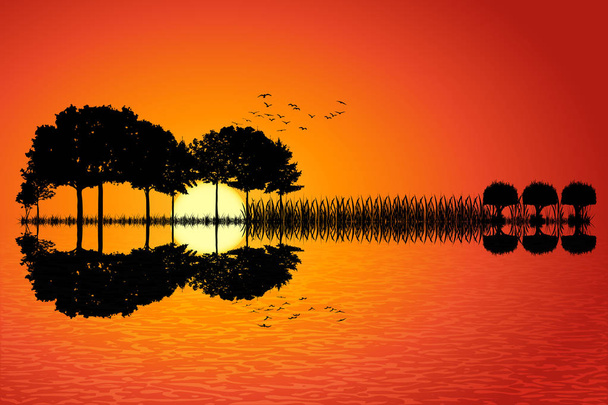 zachód słońca wyspa gitara  - Wektor, obraz