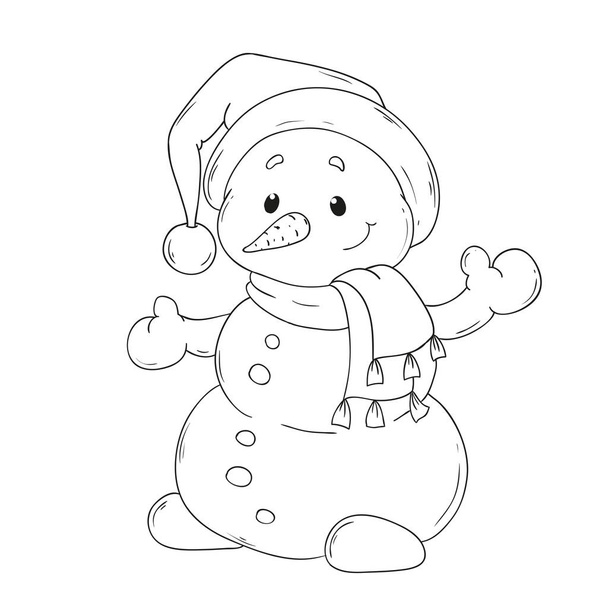 Veselý sněhulák charakter omalovánky. Kreslený sněhulák - Vektor, obrázek