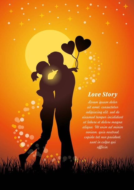 Szerelmeseinek csók pár sihouette - Vektor, kép