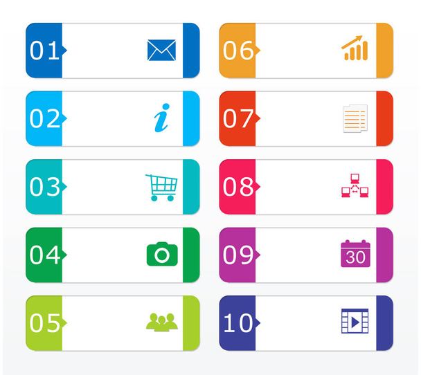 Набір барвистих кнопок для меню веб-сторінки, маркетингу або презентацій
 - Фото, зображення