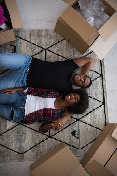 Top view of attractive young African American couple - 写真・画像