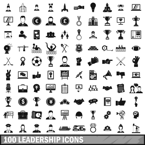 100 leadership icons set in simple style - Vector, Image