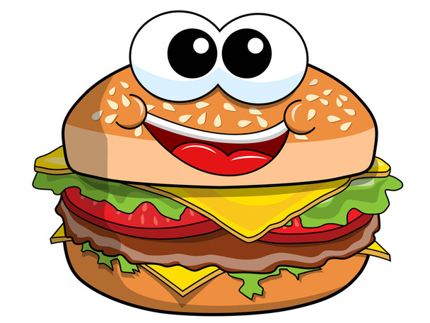Personaje feliz hamburguesa de dibujos animados aislado
 - Vector, Imagen