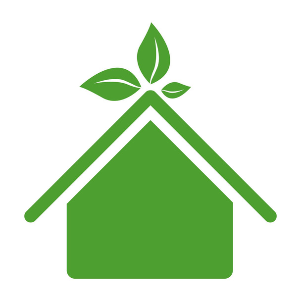 πράσινο αυτοκόλλητο σπίτι με τα φύλλα πάνω από την οροφή - Διάνυσμα, εικόνα