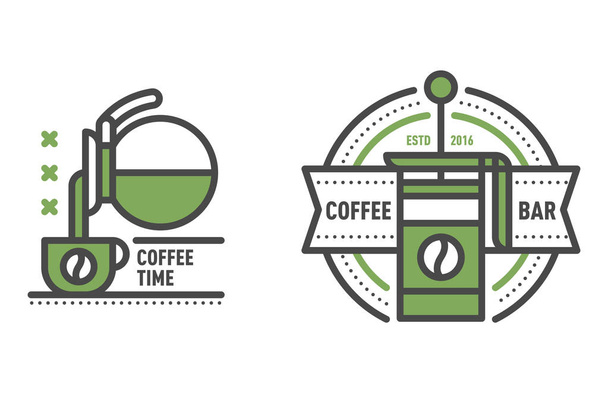 Coffee badge logo food design thin line lettering for restaurant, cafe menu coffee house and shop element beverage label sticker vector illustration. - Vector, Image