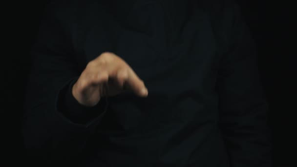 Male hand in long sleeve jacket pull agreement okay finger sign gesture - Footage, Video