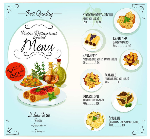 Italian pasta restaurant menu template design - Vector, Image