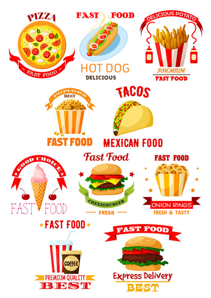 Fast food restauraci polední jídlo symbol množina - Vektor, obrázek