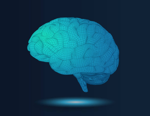 3D wireframe εγκεφάλου σε Σιντέ Δείτε την σκοτεινή Bg - Διάνυσμα, εικόνα